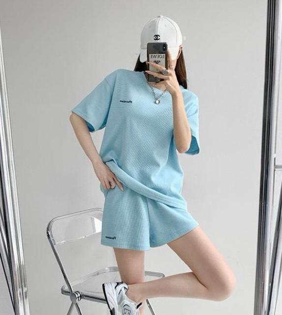 セットアップ ショートパンツ 刺繍英字 ブルー 大きいサイズ < 女性ファッション セットアップ ショートパンツ 刺繍英字 ブルー 大きいサイズ < 女性ファッションの