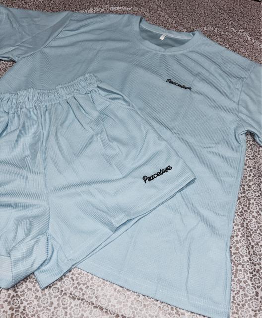 セットアップ ショートパンツ 刺繍英字 ブルー 大きいサイズ < 女性ファッション セットアップ ショートパンツ 刺繍英字 ブルー 大きいサイズ < 女性ファッションの