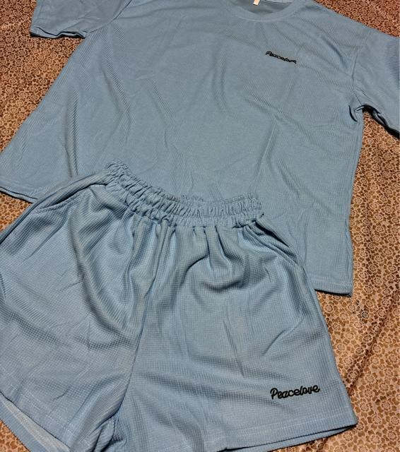 セットアップ ショートパンツ 刺繍英字 ブルー 大きいサイズ < 女性ファッション セットアップ ショートパンツ 刺繍英字 ブルー 大きいサイズ < 女性ファッションの