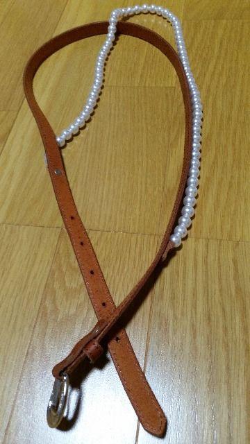未使用 パール付き ベルト ブラウン < 女性ファッション  未使用 パール付き ベルト ブラウン < 女性ファッションの
