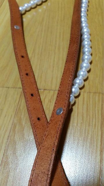 未使用 パール付き ベルト ブラウン < 女性ファッション  未使用 パール付き ベルト ブラウン < 女性ファッションの