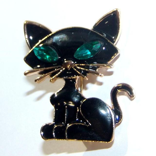 黒猫 クロネコ ねこ 緑色 ラインストーン ブローチ ピンバッジ ラペルピン < 女性アクセサリー/時計 黒猫 クロネコ ねこ 緑色 ラインストーン ブローチ ピンバッジ ラペルピン < 女性アクセサリー/時計の