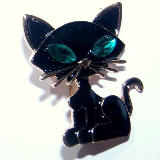 黒猫 クロネコ ねこ 緑色 ラインストーン ブローチ ピンバッジ ラペルピン < 女性アクセサリー/時計 黒猫 クロネコ ねこ 緑色 ラインストーン ブローチ ピンバッジ ラペルピン < 女性アクセサリー/時計の