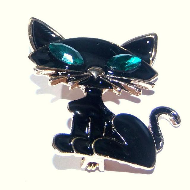 黒猫 クロネコ ねこ 緑色 ラインストーン ブローチ ピンバッジ ラペルピン < 女性アクセサリー/時計 黒猫 クロネコ ねこ 緑色 ラインストーン ブローチ ピンバッジ ラペルピン < 女性アクセサリー/時計の