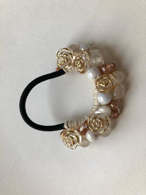 ハンドメイド ヘアゴム キラキラビーズ盛り盛り♪ ローズ ガーリー < 女性ファッション  ハンドメイド ヘアゴム キラキラビーズ盛り盛り♪ ローズ ガーリー < 女性ファッションの