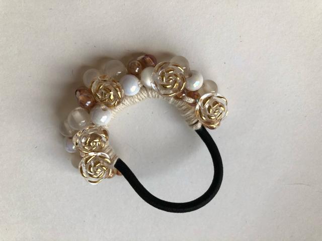 ハンドメイド ヘアゴム キラキラビーズ盛り盛り♪ ローズ ガーリー < 女性ファッション  ハンドメイド ヘアゴム キラキラビーズ盛り盛り♪ ローズ ガーリー < 女性ファッションの