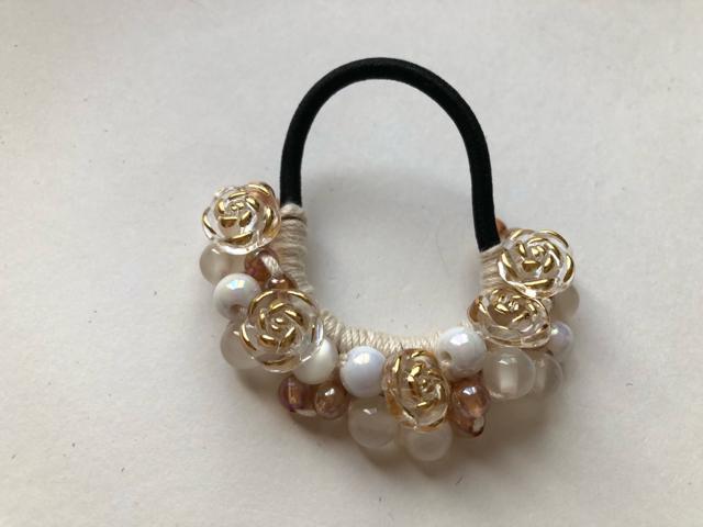 ハンドメイド ヘアゴム キラキラビーズ盛り盛り♪ ローズ ガーリー < 女性ファッション  ハンドメイド ヘアゴム キラキラビーズ盛り盛り♪ ローズ ガーリー < 女性ファッションの