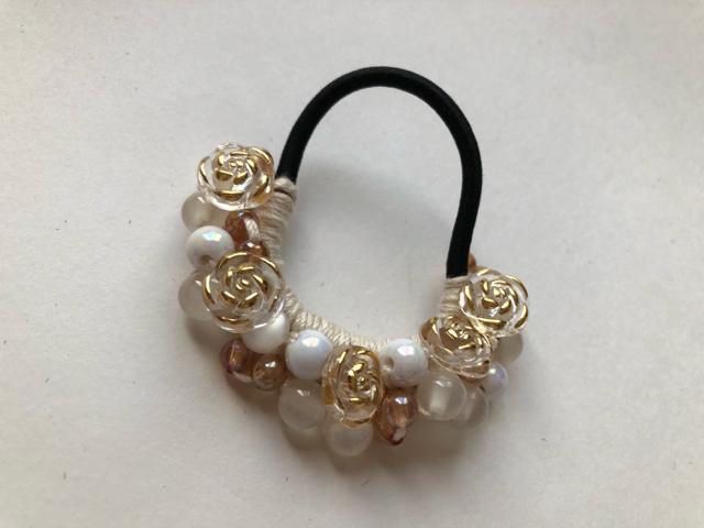ハンドメイド ヘアゴム キラキラビーズ盛り盛り♪ ローズ ガーリー < 女性ファッション  ハンドメイド ヘアゴム キラキラビーズ盛り盛り♪ ローズ ガーリー < 女性ファッションの