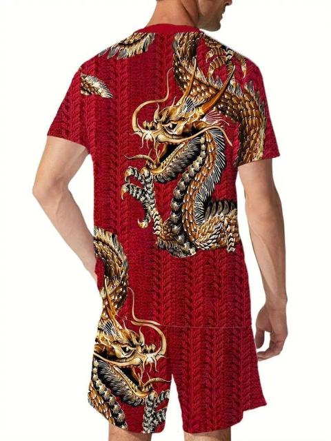 超お買い得1990円★メンズドラゴンプリント ショートスリーブTシャツ&ポケット付きショーツセット USAサイズS(日本サイズL) < 男性ファッション  超お買い得1990円★メンズドラゴンプリント ショートスリーブTシャツ&ポケット付きショーツセット USAサイズS(日本サイズL) < 男性ファッションの