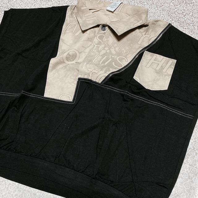 トップス カットソー  英字 ドルマン   配色 ベージュブラック 大きいサイズ < 女性ファッション  トップス カットソー  英字 ドルマン   配色 ベージュブラック 大きいサイズ < 女性ファッションの