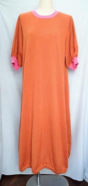 ◇PERSON'S NOBUO IKEDA  パーソンズ/ゆったり ニットワンピース 半袖/ブラウン×ピンク/大きいサイズLL < 女性ファッション  ◇PERSON'S NOBUO IKEDA  パーソンズ/ゆったり ニットワンピース 半袖/ブラウン×ピンク/大きいサイズLL  < 女性ファッションの