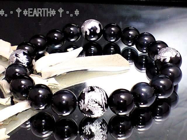 天然石★12ミリ高級銀彫四神獣黒瑪瑙10ミリ青虎目石数珠 < 男性アクセサリー/時計  天然石★12ミリ高級銀彫四神獣黒瑪瑙10ミリ青虎目石数珠  < 男性アクセサリー/時計の