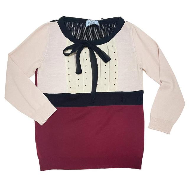 新品プラダPRADAバイカラーボウタイ春夏コットンニット < ブランド 新品プラダPRADAバイカラーボウタイ春夏コットンニット < ブランドの