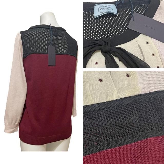 新品プラダPRADAバイカラーボウタイ春夏コットンニット < ブランド 新品プラダPRADAバイカラーボウタイ春夏コットンニット < ブランドの