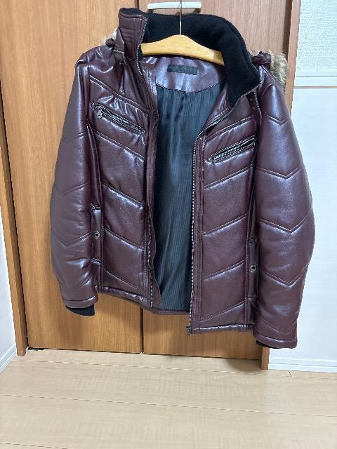 メンズ レザーダウン ブラウン フード取り外し可 L < 男性ファッション  メンズ レザーダウン ブラウン フード取り外し可 L  < 男性ファッションの
