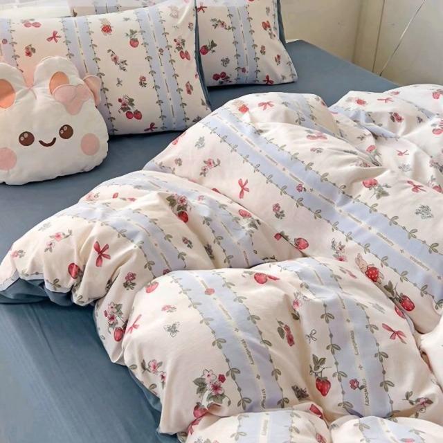 ☆シングル布団カバー☆4点セット ストロベリー×ラビット柄 ブルー系 < インテリア/ライフ ☆シングル布団カバー☆4点セット ストロベリー×ラビット柄 ブルー系 < インテリア/ライフの