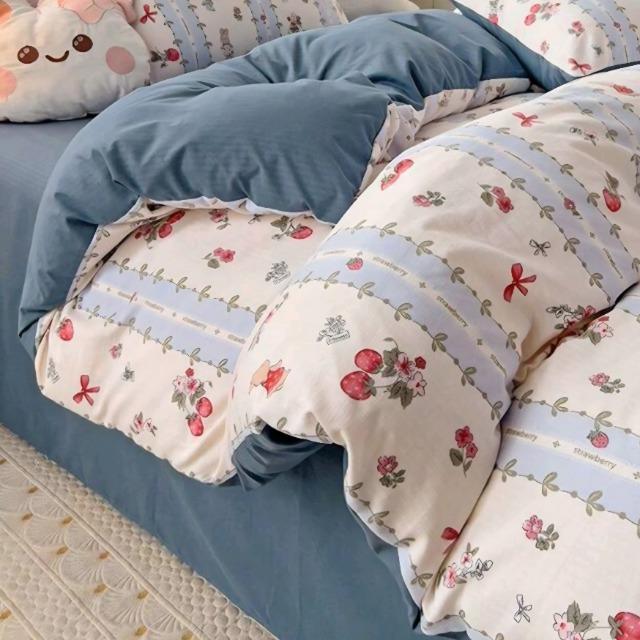 ☆シングル布団カバー☆4点セット ストロベリー×ラビット柄 ブルー系 < インテリア/ライフ ☆シングル布団カバー☆4点セット ストロベリー×ラビット柄 ブルー系 < インテリア/ライフの