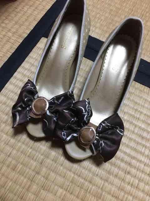 オープントゥパンプス/水玉/リボン/Lサイズ/ベージュ < 女性ファッション オープントゥパンプス/水玉/リボン/Lサイズ/ベージュ < 女性ファッションの