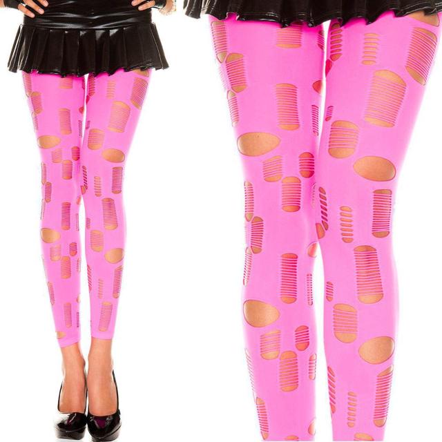 Music Legs カットデザイン 穴開きカラーレギンス ネオンピンク < 女性ファッション  Music Legs カットデザイン 穴開きカラーレギンス ネオンピンク < 女性ファッションの