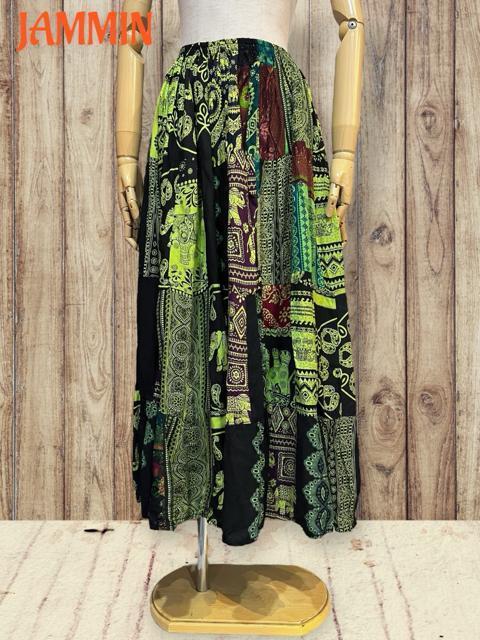 パッチワークフレアスカート アジアン ロングスカート ヒッピー エスニック < 女性ファッション パッチワークフレアスカート アジアン ロングスカート ヒッピー エスニック < 女性ファッションの