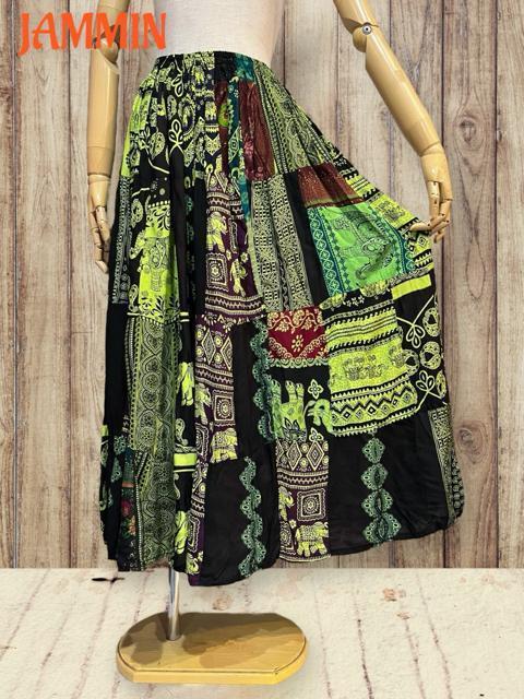 パッチワークフレアスカート アジアン ロングスカート ヒッピー エスニック < 女性ファッション パッチワークフレアスカート アジアン ロングスカート ヒッピー エスニック < 女性ファッションの