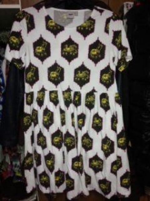 白半袖ミニワンピースフレア黄色ピンクぞうさん柄楽ちん綿S7号 < 女性ファッション  白半袖ミニワンピースフレア黄色ピンクぞうさん柄楽ちん綿S7号  < 女性ファッションの