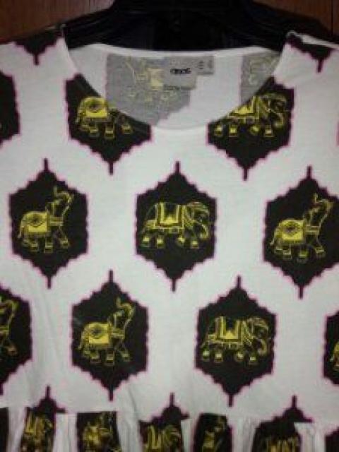 白半袖ミニワンピースフレア黄色ピンクぞうさん柄楽ちん綿S7号 < 女性ファッション  白半袖ミニワンピースフレア黄色ピンクぞうさん柄楽ちん綿S7号 < 女性ファッションの