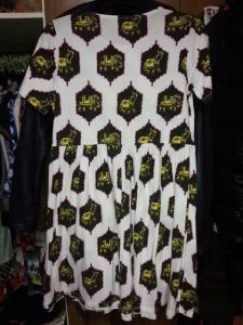 白半袖ミニワンピースフレア黄色ピンクぞうさん柄楽ちん綿S7号 < 女性ファッション  白半袖ミニワンピースフレア黄色ピンクぞうさん柄楽ちん綿S7号 < 女性ファッションの