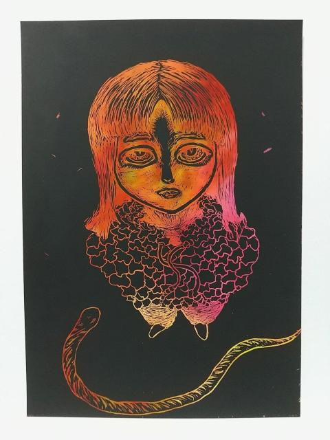オリジナルイラスト 手描きイラスト ハンドメイド 狂 スクラッチアート モノクロ インテリア 原画 蛇 illustration < アニメ/コミック/キャラクター  オリジナルイラスト 手描きイラスト ハンドメイド 狂 スクラッチアート モノクロ インテリア 原画 蛇 illustration  < アニメ/コミック/キャラクターの