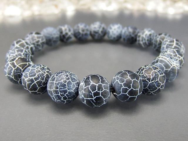 レア天然石黒フロストドラゴンアゲート約10mm数珠ブレスレットM22-02 < 男性アクセサリー/時計  レア天然石黒フロストドラゴンアゲート約10mm数珠ブレスレットM22-02 < 男性アクセサリー/時計の