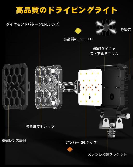 LED作業灯 12V/24V両用 36W 白色光 黄色光 黄色光バースト オールインワンLED作業灯 自動車用LED作業灯 < 自動車/バイク LED作業灯 12V/24V両用 36W 白色光 黄色光 黄色光バースト オールインワンLED作業灯 自動車用LED作業灯 < 自動車/バイク