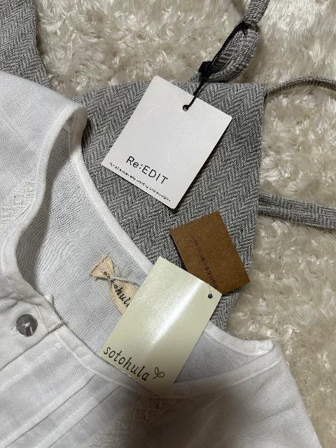 新品タグ付きRe:EDITサロペットパンツ& sotohulaコットンブラウス < 女性ファッション  新品タグ付きRe:EDITサロペットパンツ& sotohulaコットンブラウス < 女性ファッションの