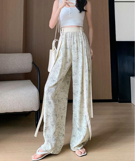 送料無料 新品 総柄ワイドパンツレディースウエストリボン < 女性ファッション  送料無料 新品 総柄ワイドパンツレディースウエストリボン < 女性ファッションの