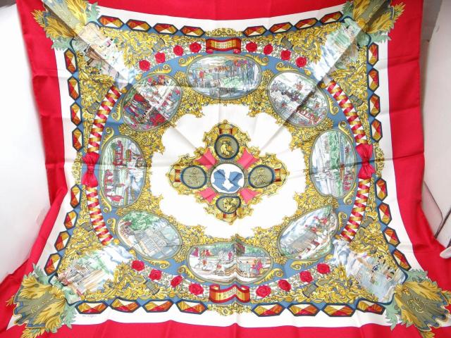 HERMES エルメス カレ90 L'ENTENTE CORDIALE 仏英同盟 スカーフ レッド系<USED訳有タグ無>送料無料 < ブランド HERMES エルメス カレ90 L'ENTENTE CORDIALE 仏英同盟 スカーフ レッド系<USED訳有タグ無>送料無料 < ブランドの