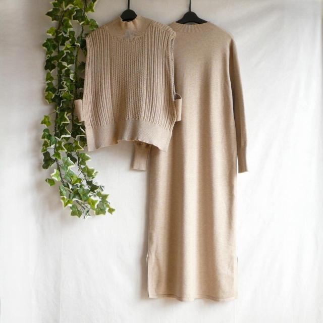 新品 9948 ML ニット セットアップ ベージュ 秋 冬 レディース ケーブル編みハイネックニットベスト ニットワンピース < 女性ファッション 新品 9948 ML ニット セットアップ ベージュ 秋 冬 レディース ケーブル編みハイネックニットベスト ニットワンピース < 女性ファッションの