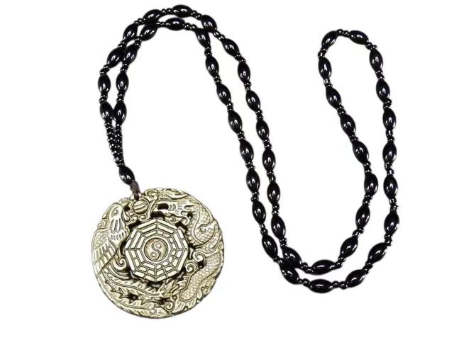 厳選強いシラー効果ゴールドオブシディアン龍鳳呈祥八卦天然石ネックレス < 男性アクセサリー/時計 厳選強いシラー効果ゴールドオブシディアン龍鳳呈祥八卦天然石ネックレス < 男性アクセサリー/時計の