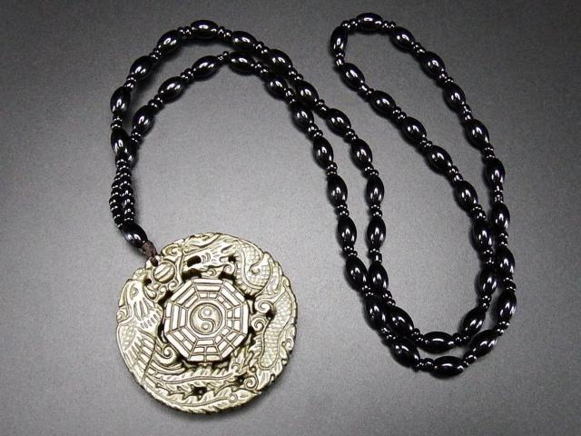 厳選強いシラー効果ゴールドオブシディアン龍鳳呈祥八卦天然石ネックレス < 男性アクセサリー/時計 厳選強いシラー効果ゴールドオブシディアン龍鳳呈祥八卦天然石ネックレス < 男性アクセサリー/時計の