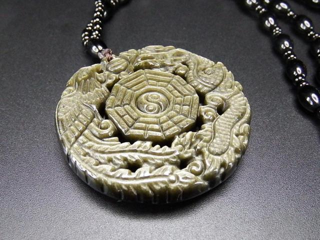 厳選強いシラー効果ゴールドオブシディアン龍鳳呈祥八卦天然石ネックレス < 男性アクセサリー/時計 厳選強いシラー効果ゴールドオブシディアン龍鳳呈祥八卦天然石ネックレス < 男性アクセサリー/時計の