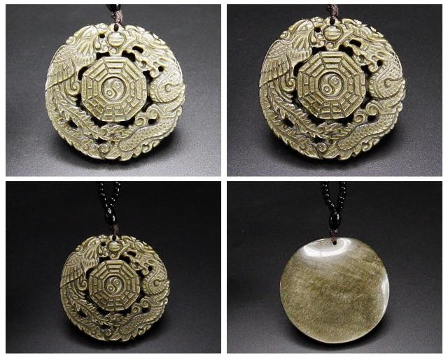 厳選強いシラー効果ゴールドオブシディアン龍鳳呈祥八卦天然石ネックレス < 男性アクセサリー/時計 厳選強いシラー効果ゴールドオブシディアン龍鳳呈祥八卦天然石ネックレス < 男性アクセサリー/時計の