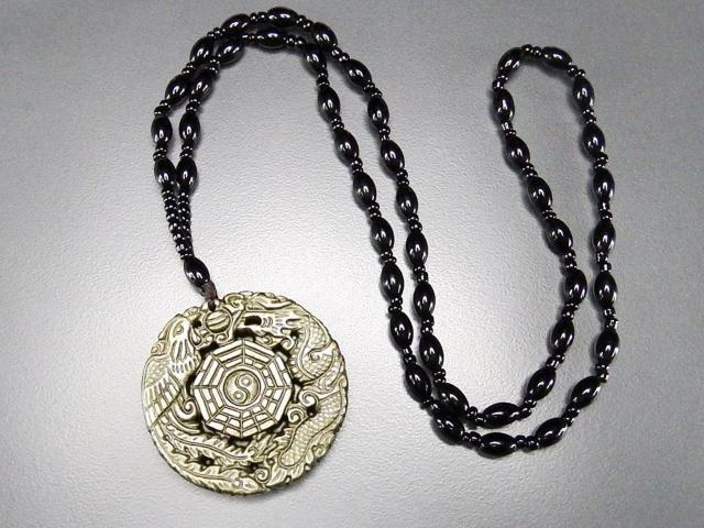 厳選強いシラー効果ゴールドオブシディアン龍鳳呈祥八卦天然石ネックレス < 男性アクセサリー/時計 厳選強いシラー効果ゴールドオブシディアン龍鳳呈祥八卦天然石ネックレス < 男性アクセサリー/時計の