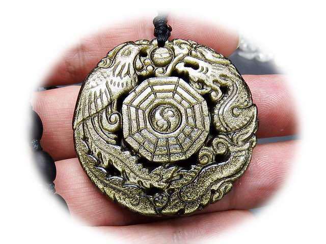 厳選強いシラー効果ゴールドオブシディアン龍鳳呈祥八卦天然石ネックレス < 男性アクセサリー/時計 厳選強いシラー効果ゴールドオブシディアン龍鳳呈祥八卦天然石ネックレス < 男性アクセサリー/時計の