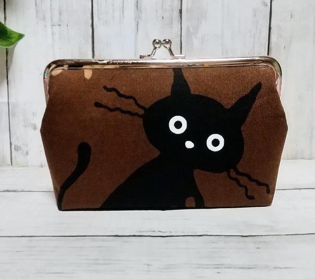猫 黒猫 ブラウン 角型がま口 通帳ケース 小物入れ 多目的ポーチ < 女性ファッション  猫 黒猫 ブラウン 角型がま口 通帳ケース 小物入れ 多目的ポーチ  < 女性ファッションの