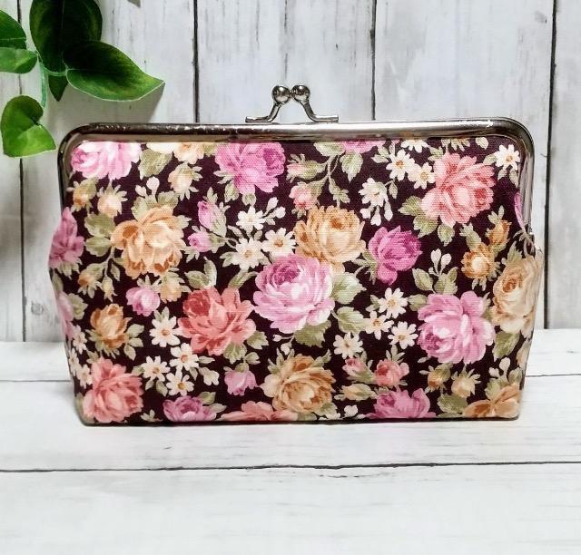 薔薇 ローズ 小花 角型がま口 通帳ケース 小物入れ 多目的ポーチ < 女性ファッション  薔薇 ローズ 小花 角型がま口 通帳ケース 小物入れ 多目的ポーチ < 女性ファッションの