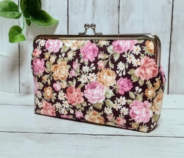 薔薇 ローズ 小花 角型がま口 通帳ケース 小物入れ 多目的ポーチ < 女性ファッション  薔薇 ローズ 小花 角型がま口 通帳ケース 小物入れ 多目的ポーチ < 女性ファッションの