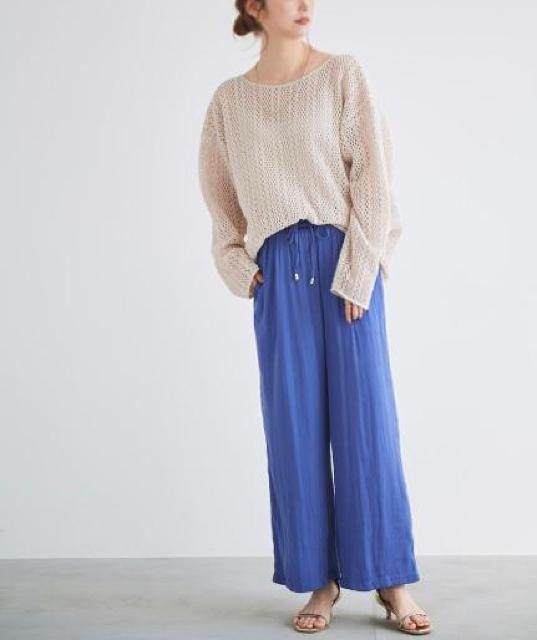 定価10,890円●シルキーサテンイージーパンツ●くすみブルー 青●le. coeur blancルクールブラン < 女性ファッション  定価10,890円●シルキーサテンイージーパンツ●くすみブルー 青●le. coeur blancルクールブラン < 女性ファッションの