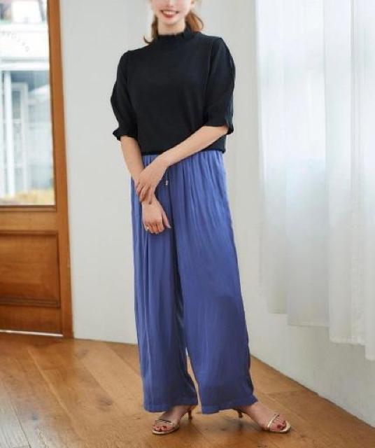 定価10,890円●シルキーサテンイージーパンツ●くすみブルー 青●le. coeur blancルクールブラン < 女性ファッション  定価10,890円●シルキーサテンイージーパンツ●くすみブルー 青●le. coeur blancルクールブラン < 女性ファッションの