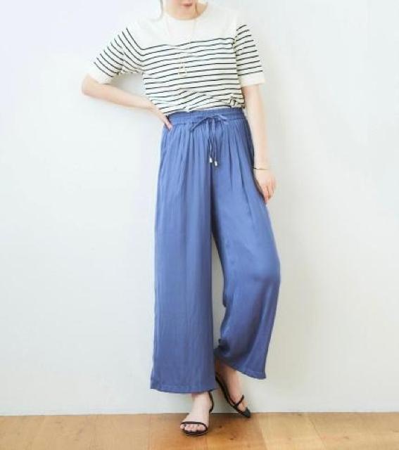 定価10,890円●シルキーサテンイージーパンツ●くすみブルー 青●le. coeur blancルクールブラン < 女性ファッション  定価10,890円●シルキーサテンイージーパンツ●くすみブルー 青●le. coeur blancルクールブラン < 女性ファッションの