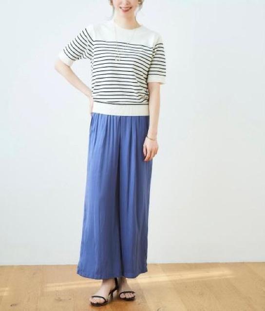 定価10,890円●シルキーサテンイージーパンツ●くすみブルー 青●le. coeur blancルクールブラン < 女性ファッション  定価10,890円●シルキーサテンイージーパンツ●くすみブルー 青●le. coeur blancルクールブラン < 女性ファッションの