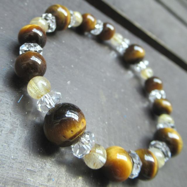 タイガーアイxルチルクォーツブレスレット 天然石 < 女性アクセサリー/時計 タイガーアイxルチルクォーツブレスレット 天然石 < 女性アクセサリー/時計の