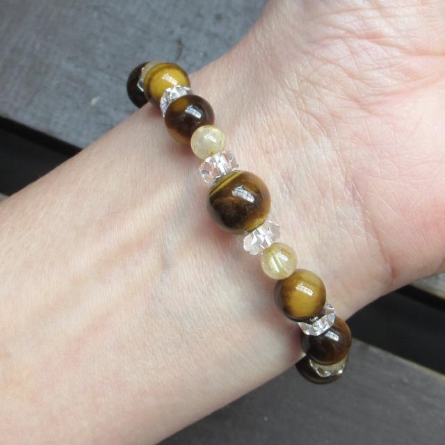 タイガーアイxルチルクォーツブレスレット 天然石 < 女性アクセサリー/時計 タイガーアイxルチルクォーツブレスレット 天然石 < 女性アクセサリー/時計の